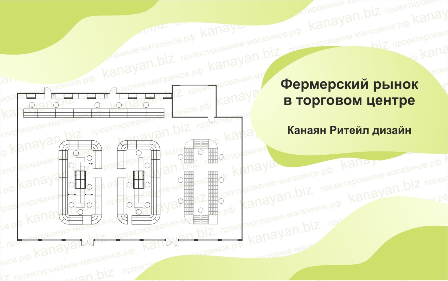 Фермерский рынок в торговом центре, план расстановки торгового оборудования